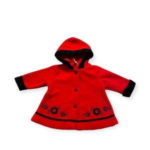 Red Hooded Cape Coat 9 month Floral Embroidered